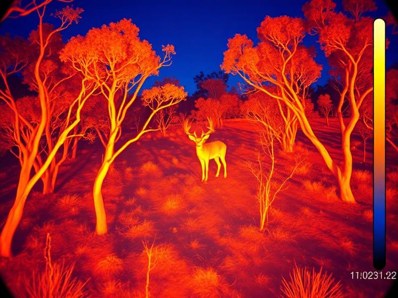 Thermal imaging view showing heat signatures of wildlife